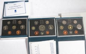 Royal Mint proof coin sets, 1991, 1992, 1993 (3)