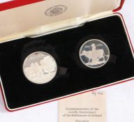 Iceland, 500/1000 kronur, two silver coins commemorating 1100th anniversary of the settlement of