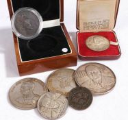 A collection of medallions, to include two commemorative Boer War examples, Winston Churchill struck