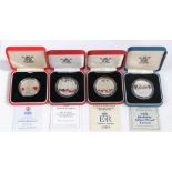 Four Royal Mint crowns- Queen Elizabeth the Queen Mother 90th birthday, Queen Elizabeth II