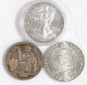 Three silver coins, USA One Dollar 2009, Marie Theresia re strike, France 1903, (3)