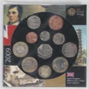 Royal Mint United Kingdom 2009 brilliant uncirculated coin collection, including Kew Gardens fifty