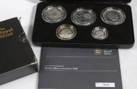 Royal Mint Family Silver Collection 2008 comprising £1 Arms, £2 Olympic Centenary, £5 Prince of
