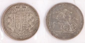 Victoria, Crown, 1845, together with George III Crown 1820, (2)