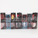 A collection of 14 boxed Star Wars action figures. The Black series - Darth Vader, #2 Darth Vader,