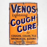 Venos Lightning Cough Cure enamel advertising sign, "for coughs, colds, 'flu, bronchitis, asthma &