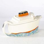 A Rare Art Deco Midwinter teapot, modelled as the R.M.S Queen Mary, baring marks to underside,