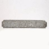 A cast metal street sign for "The Avenue", 74cm x 14cm.