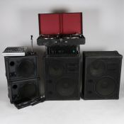 DJ equipment to include twin Garrard SP 25 MK III turntables, a Behringer EURORACK UB1222FX-PRO 16-