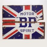 A large BP Motor Spirit Union Jack design single sided enamel sign, marked Bruton Palmers Green N.