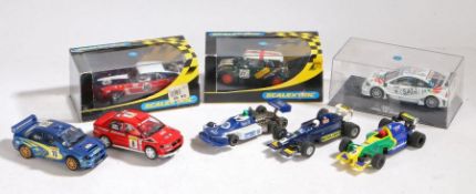 Scalextric March 771, Mitsubishi Lancer and Subaru Impreza WRC, two formula 1 cars, John Cooper