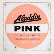 Aladdin Pink "The Premier Paraffin" single sided enamel advertising sign, 42cm x 42cm.