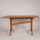 Tom Luxmoore ash planked top writing table/ kitchen table with yew wood butterfly insets, raised