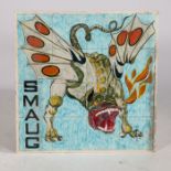 Tile mural "Smaug" signed Florian -68. 64cm x 64cm including mount.