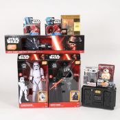 A collection of modern Star Wars collectibles. Including action figures/ models, lights,
