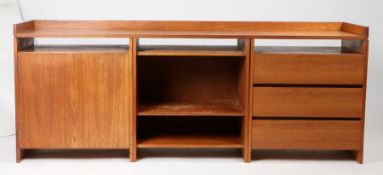 A mid Century teak sectional sideboard with matching bedside drawers. 184cm wide x 68cm high x