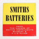 A Smiths Batteries tin sign, 25.5cm x 25.5cm. "From The Makers Of Smiths Instruments Bluecol & K.L.G