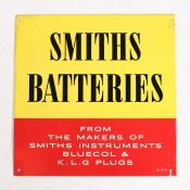 A Smiths Batteries tin sign, 25.5cm x 25.5cm. "From The Makers Of Smiths Instruments Bluecol & K.L.G