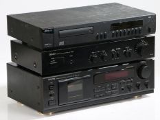 Denon PMA-250 precision audio component /pre-main amplifier, DRM-550 cassette tape deck, Arcam Alpha
