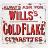 A large Wills's Cigarettes enamel advertising sign. "ALWAYS ASK FOR WILLS'S "GOLDFLAKE"