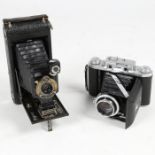 Two folding bellows cameras and a leather camera case. Ensign Selfix 820 Special / Kodak No 1 A-116.