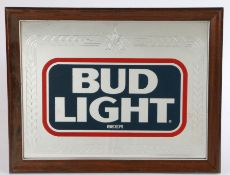 Bud Light Beer advertising mirror, 49.5cm wide, 38.5cm high including frame