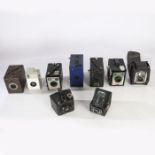 A collection of box brownie cameras to include examples by Kodak, Coronet, Ensign, etc. (9)