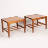 A pair of mid century teak side tables, 46cm x 40cm x 35cm (h).