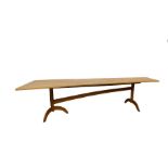 Tom Luxmoore ash planked top long writing table/ kitchen table with yew wood butterfly insets,