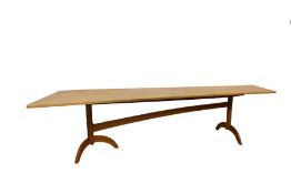 Tom Luxmoore ash planked top long writing table/ kitchen table with yew wood butterfly insets,