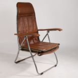 Mid Century Maule Marga faux leather and steel folding chair.