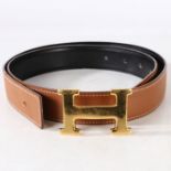 Hermes Constance belt with yellow metal “H” buckle and black and tan reversible belt , stamped 'Z