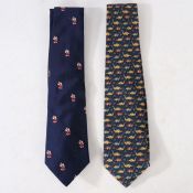 An Aquascutum Father Christmas print silk tie, together with a Salvatore Ferragamo dinosaur print