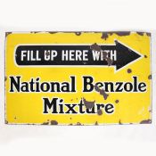 National Benzole Mixture single sided enamel advertising sign, "Fill Up Here with National Benzole