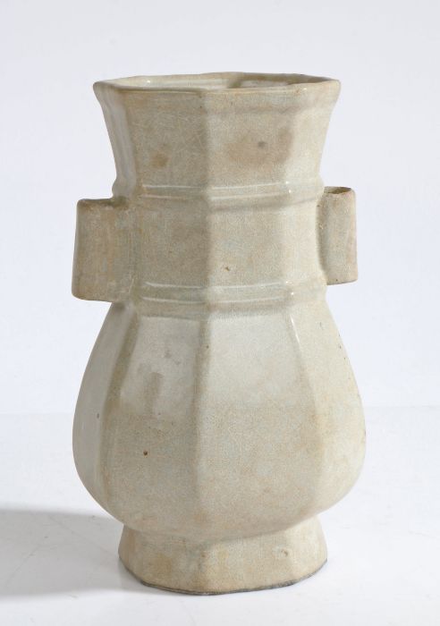 Chinese crackle glazed Hu vase, with a bulbous angled body and a pair of loops, 19.5cm high - Image 3 of 3