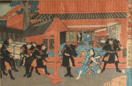 After Utagawa Fusatane (Japanese, active 1854-1889), woodblock print,  A scene from '47 Ronin' a