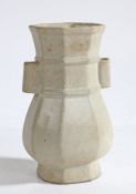 Chinese crackle glazed Hu vase, with a bulbous angled body and a pair of loops, 19.5cm high