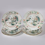 WITHDRAWN - Vendor to collect Set of Six Chinese familie verte plates, Qing Dynasty, each pagoda and