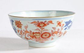 A Chinese porcelain bowl, Qing Dynasty, 18th Century, with blue and red foliate decoration, 15cm