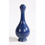 Chinese monochrome blue porcelain vase, with a slender neck, above the bulbous body, 17.5cm high