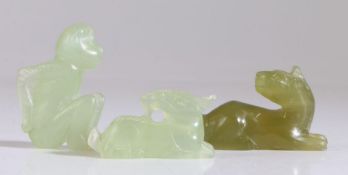 Chinese jade, three pieces of 20th Century jade, consisting of a reclining horse, 5.6cm long, a