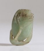 A jade carving, Qing Dynasty, Tung Chih (1862-1875) carved as a leaf of pale green jade, 5cm long UK