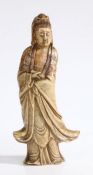 A Chinese soapstone figure depicting Guanyin, Late Qing Dynasty, the figure with carved cloud