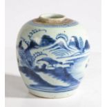 A Chinese porcelain ginger jar, with figure and building in a rocky bay by water, 11cm high