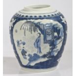 A Chinese porcelain ginger jar, of large size, decorated with a figural scene by a building and