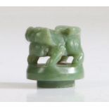 Chinese jade dog of foo, Qing Dynasty, Kuang Hsu, (1875 - 1908) carved in a standing position, a rim
