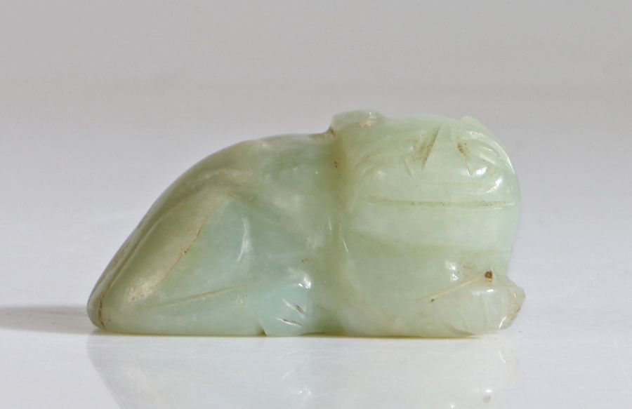 Chinese jade mythical beast, Qing Dynasty, Kuang Hsu, (1875 - 1908) carved as a crouching beast, 5.