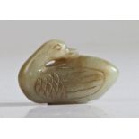 Chinese jade duck, Qing Dynasty, Kuang Hsu, (1875 - 1908) carved with the neck folded facing the