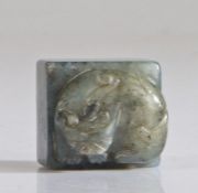 Chinese dark green jade tiger, Qing Dynasty, Tung Chih, (1856 - 1875) carved as a curled tiger on