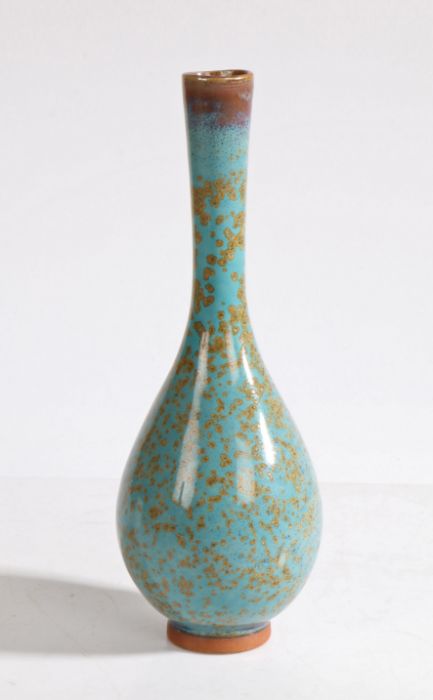 A Chinese porcelain mottled vase, in turquoise glaze with gold coloured speckles and blush purple